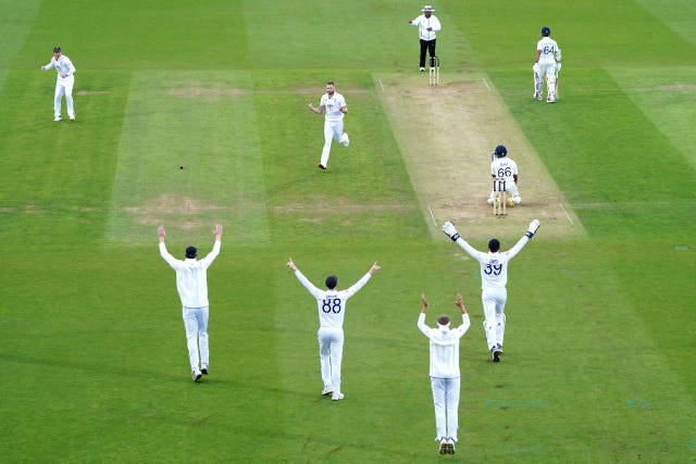 England’s Gus Atkinson celebrates the dismissal of India’s Sai Sudharsan 