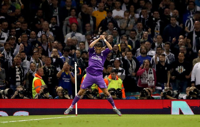 Cristiano Ronaldo in typical pose after scoring in the 2017 Champions League final in Cardiff 