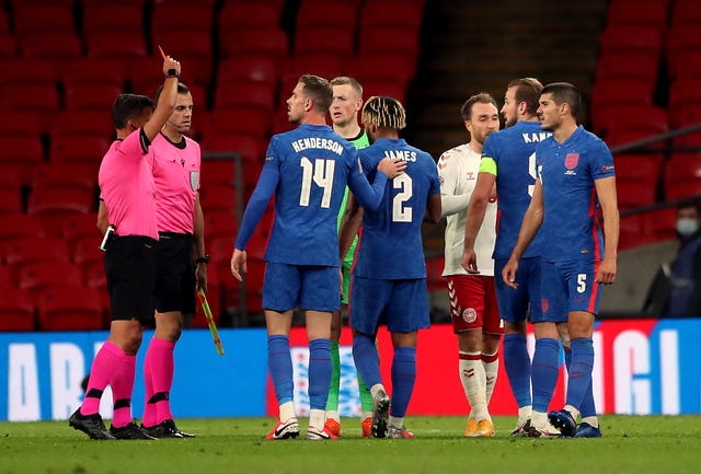 James was sent off for remonstrating with the referee after the final whistle against Denmark last month.