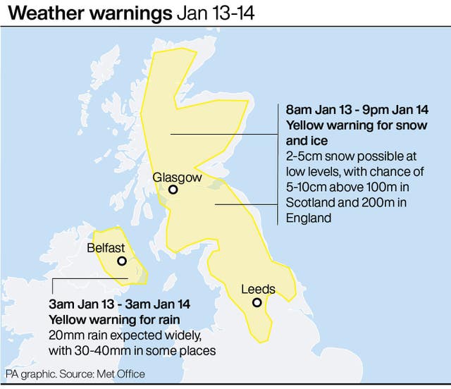 Weather warnings Jan 13-14