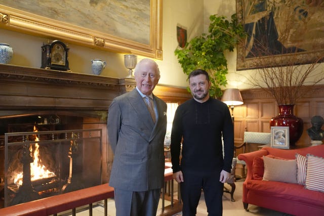 The King meeting Ukrainian President Volodymyr Zelensky at the Sandringham Estate in Norfolk on Sunday 