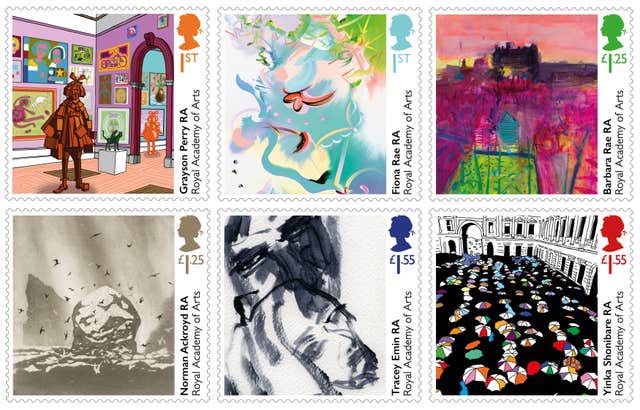 The six commissioned original artwork stamps (Royal Mail/PA)