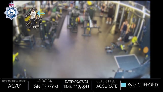 Kyle Clifford at a gym on the morning of July 5 last year, four days before the day he fatally shot his former partner and her sister with a crossbow and stabbed their mother to death with a butcher’s knife