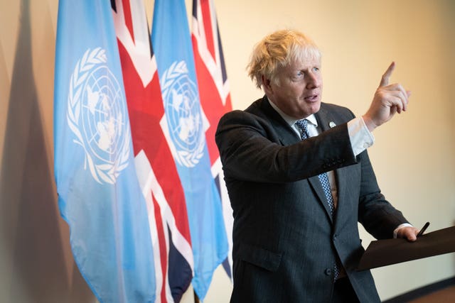 Prime Minister Boris Johnson addresses the media at the United Nations General Assembly 