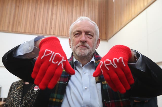 Labour leader Jeremy Corbyn also wore gloves during a visit to the Heart of Scotstoun Community Centre in Glasgow