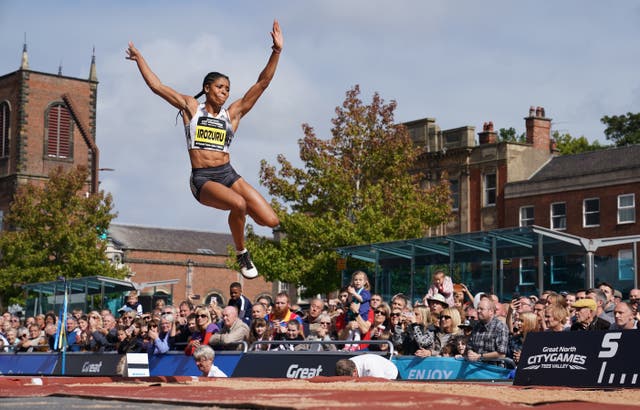 Great Britain's Abigail Irozuru competes in the long jump during the Great City Games in Stockton