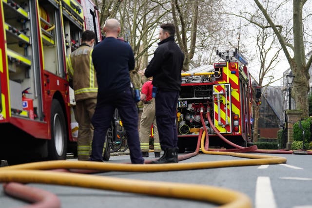 Fire engines on Seagrave Road in Fulham, west London. 