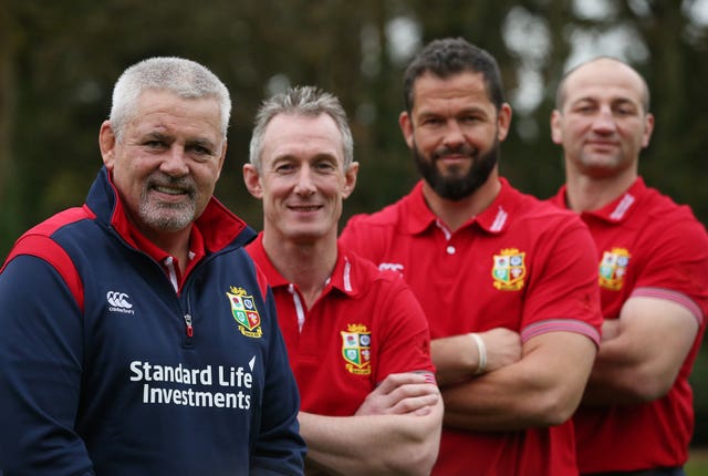 Andy Farrell, second right, and Steve Borthwick, right, worked together on the 2017 Lions tour, alongside Warren Gatland, left, and Rob Howley, second left