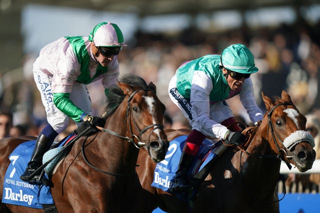 Chaldean (right) held Royal Scotsman (left) in the Dewhurst