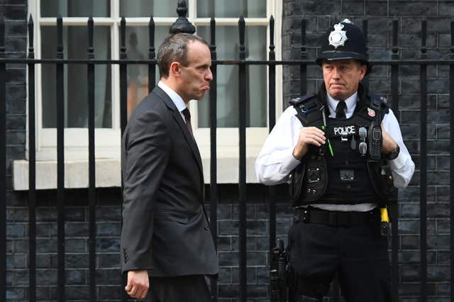 Dominic Raab leaves Downing Street after a meeting (Victoria Jones/PA)