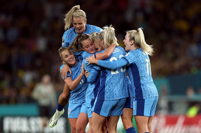 England celebrate Ella Toone''s opening goal 