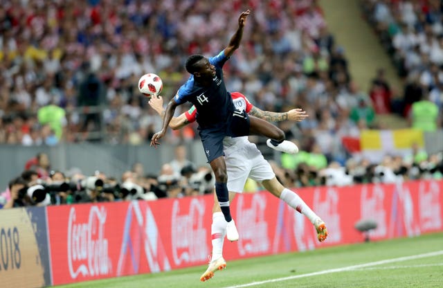 Blaise Matuidi jumps for the ball 