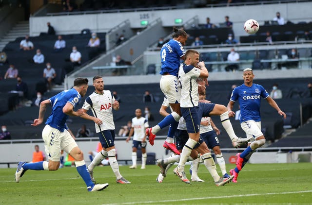 Everton's Dominic Calvert-Lewin, centre, sealed Everton's first win at Tottenham since 2008 with this thumping