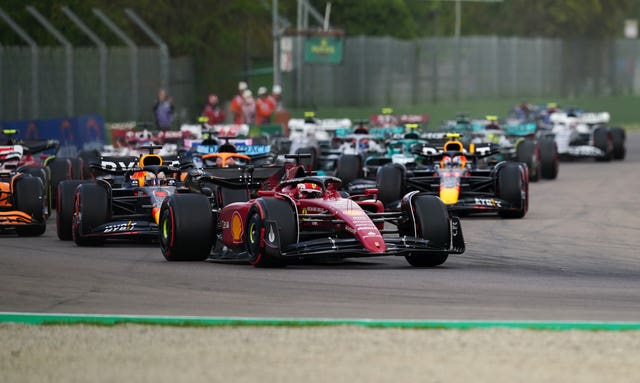 Charles Leclerc leads the way during the sprint race in Imola 
