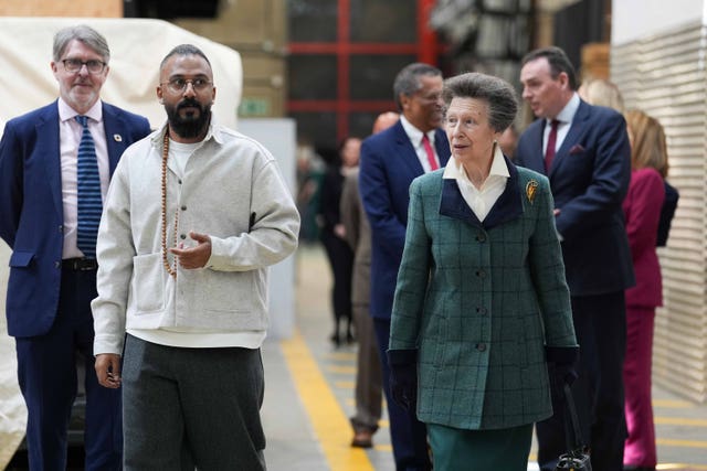 The Princess Royal speaks to people at the National Theatre