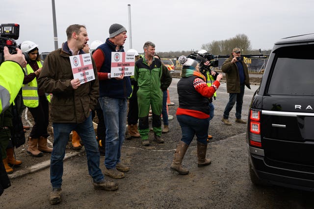 Farmers stage a demonstration during Prime Minister Sir Keir Starmer's visit to a housing development in Buckinghamshire