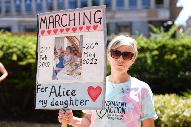 Caroline Litman, co-founder of the parent advocacy group Transparent Action, who is marching in memory of her daughter Alice 