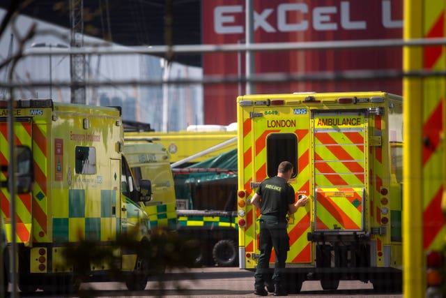 Ambulances outside the NHS Nightingale Hospital at the ExCel centre in London (Victoria Jones/PA Wire)