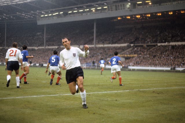 Greaves in action for England in the 1966 World Cup group match against France