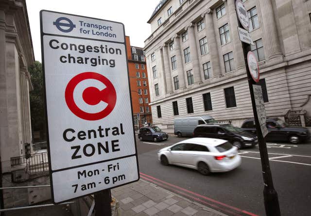 File photo dated 08/08/14 of a congestion charge sign in London. (Philip Toscano/PA)