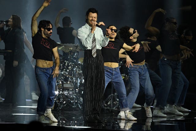 Harry Styles performs during the Brit Awards 2026 at Co-op Live in Manchester