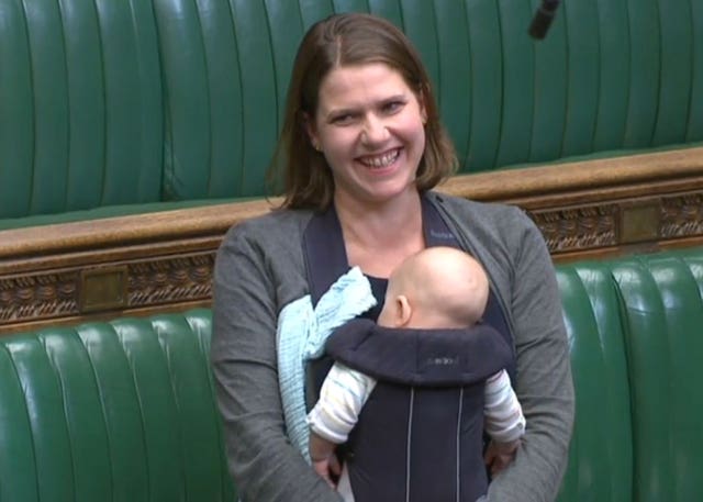 Jo Swinson with her baby in the Commons chamber