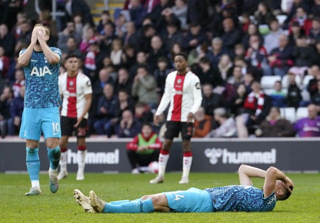 Tottenham conceded two late goals to draw at Southampton (Andrew Matthews/PA)