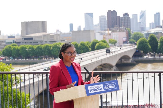 Conservative Party leader Kemi Badenoch delivers a speech at the Institute of Engineering and Technology in central London