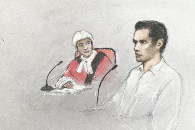 Court artist drawing of Daniel Khalife appearing at Woolwich Crown Court