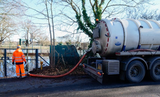 A tanker pumping excess sewage out of a pumping station in Berkshire