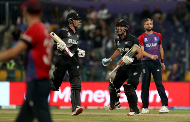 New Zealand’s Daryl Mitchell, right, and Mitchell Santner celebrate after last year's semi-final win over England