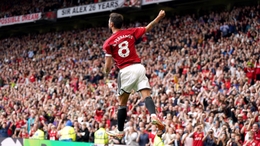 Manchester United’s Bruno Fernandes celebrates the winning goal (Nick Potts/PA)