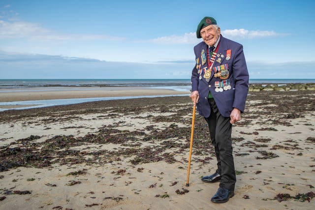 Harry Billinge during a return to Gold Beach in Normandy has been awarded an MBE (Normandy Memorial Trust/PA).