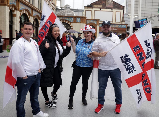 England fans at Victoria train station, Manchester