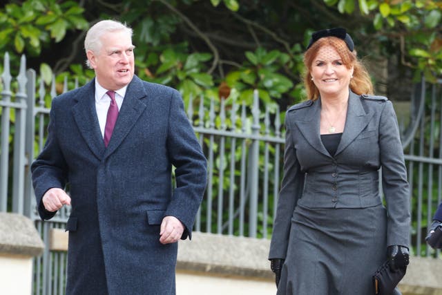 The Duke of York and Sarah, Duchess of York walk side by side as they arrive at a thanksgiving service for the life of King Constantine of the Hellenes at St George’s Chapel, in Windsor Castle, Berkshire.