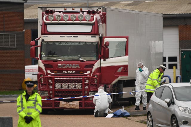 The lorry containing the bodies of 39 migrants