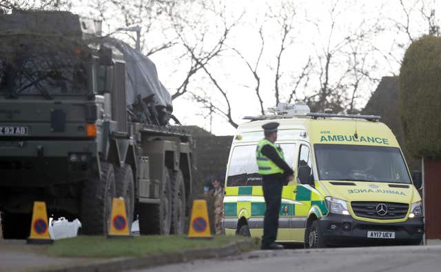 Police and army presence near to a property in Alderholt, Dorset, as part of the investigation into the nerve agent attack (Andrew Matthews/PA)