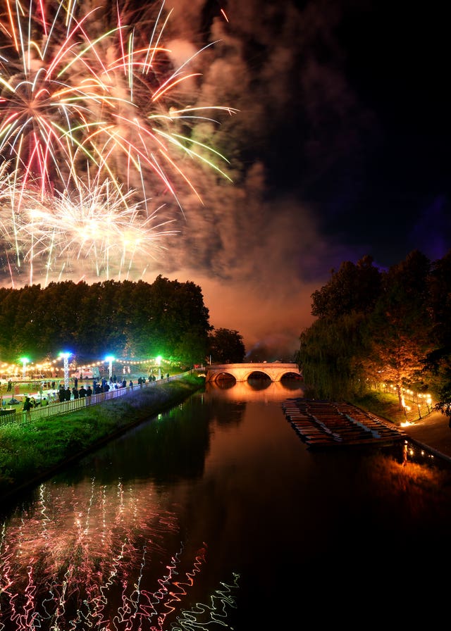 A firework display over the River Cam