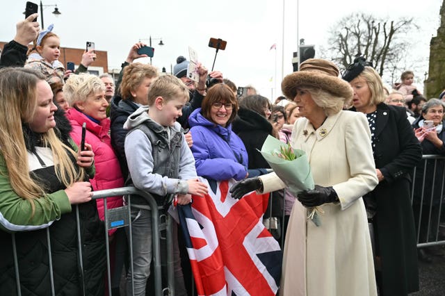The Queen meets well-wishers following the Royal Maundy Service at Worcester Cathedral