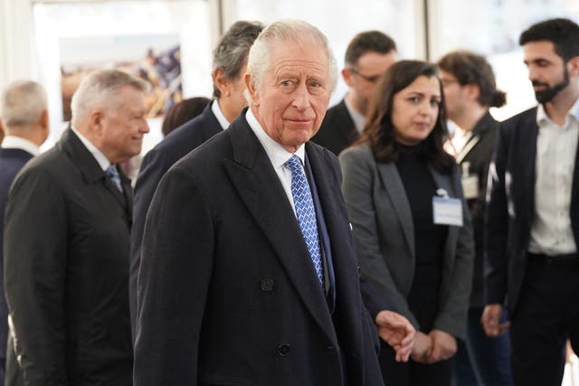 The King talks with members of the Syrian diaspora community after officially launching Syria’s House, a temporary Syrian community tent in Trafalgar Square, central London, where members of the Syrian community can get together to support those affected by the recent earthquakes in north-west Syria