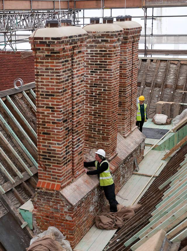 Chimneys on the National Trust property The Vyne, near Basingstoke, Hampshire, are unveiled as part of a £5.4m conservation project (Andrew Matthews/PA)