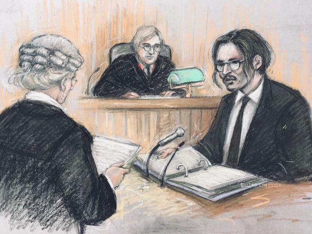 Johnny Depp, right, was being cross-examined by Sasha Wass QC, left 