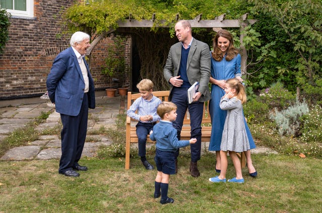 The Cambridges and their family with Sir David Attenborough. Kensington Palace