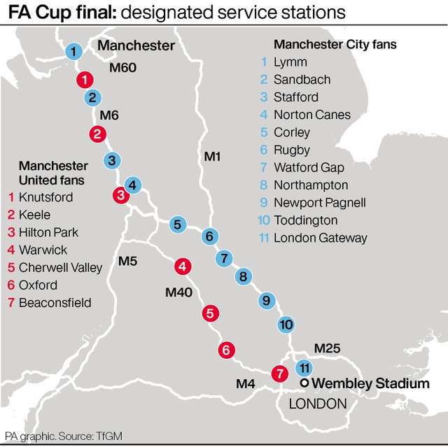 FA Cup final: designated service stations