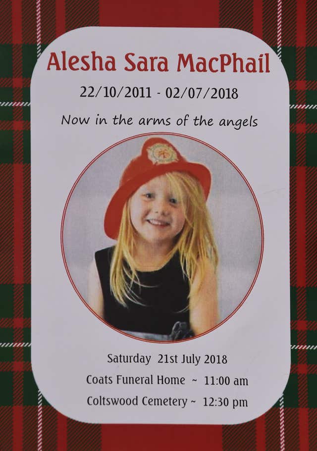 The order of service for the funeral of six-year-old Alesha MacPhail