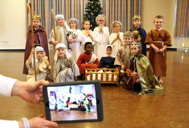 Pupils at Manor Park School and Nursery in Knutsford, perform their Christmas nativity play (Martin Rickett/PA)