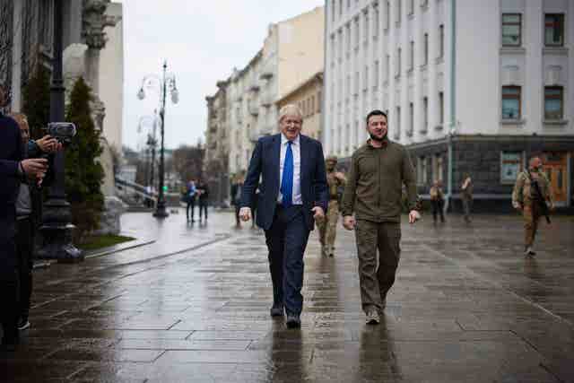 Boris Johnson with President of Ukraine Volodymyr Zelensky (earlier in April 