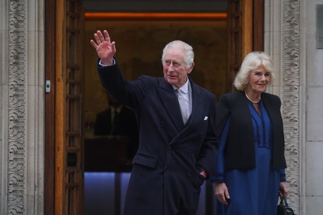 The King and Queen leaving The London Clinic after Charles underwent a procedure for an enlarged prostate in January 