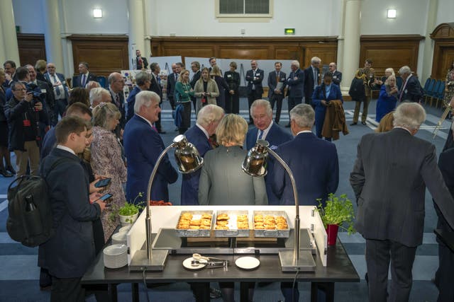 King Charles III meets founders, members and beneficiaries during a celebration for the 40th anniversary of Business in the Community at Central Hall Westminster in London 