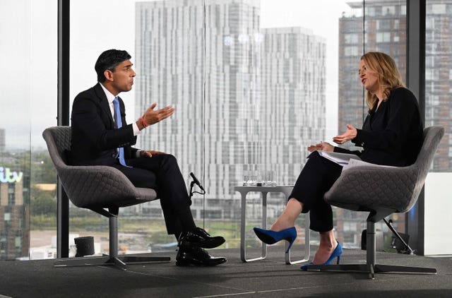 Prime Minister Rishi Sunak appearing on the BBC One current affairs programme Sunday With Laura Kuenssberg at Media City in Salford